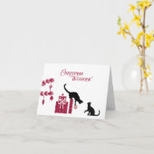 Retro Pink Glitzer und Black Cat Weihnachtskarte Karte (Gelbe Blume)