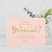 Retro Pink & Gold Handwriting Bridesmaid Proposal Einladung (Stehend Vorderseite)