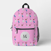 Retro Pink Golf Patternmonogramm Bedruckter Rucksack (Vorderseite)