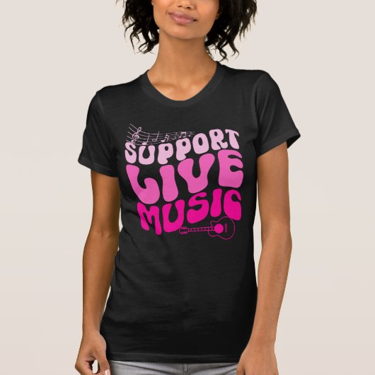 Retro Pink Gradient Unterstützung Live Music Groov T-Shirt (Vorderseite)
