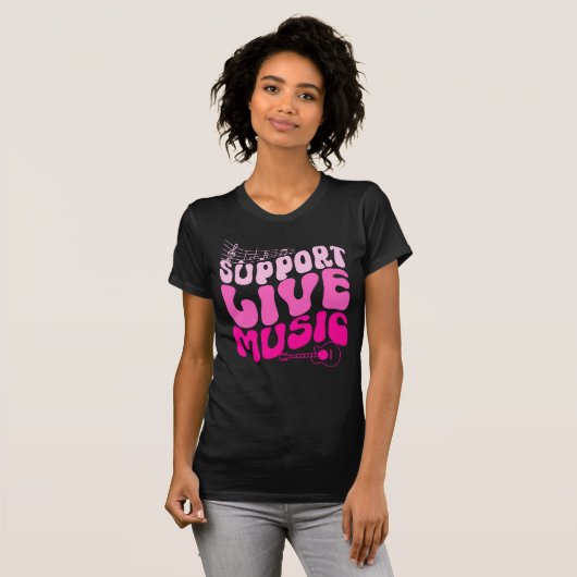 Retro Pink Gradient Unterstützung Live Music Groov T-Shirt (Vorne ganz)