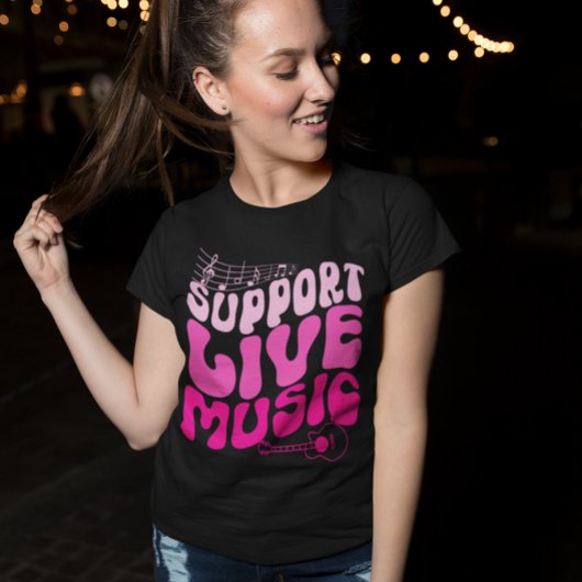 Retro Pink Gradient Unterstützung Live Music Groov T-Shirt