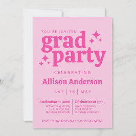 Retro Pink Graduation Party Einladung mit Foto