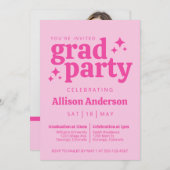 Retro Pink Graduation Party Einladung mit Foto (Vorne/Hinten)