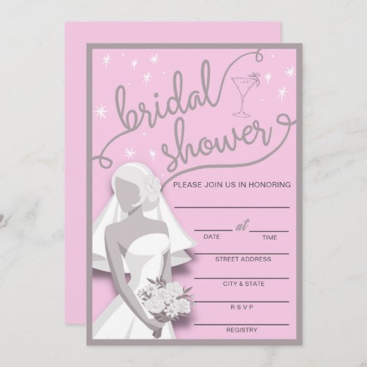 Retro Pink & Gray Füllung in Bridal Dusche Einladu Einladung (Vorne/Hinten)