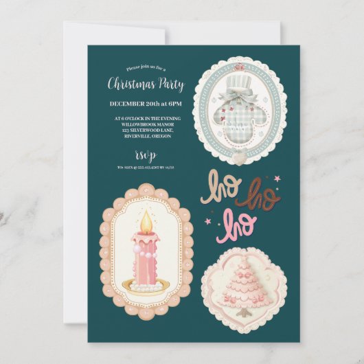 Retro Pink Green Christmas Einladung (Vorderseite)