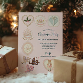 Retro Pink Green Christmas Einladung