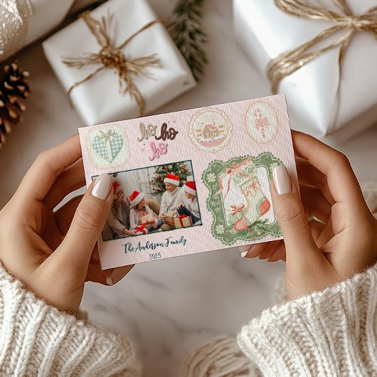 Retro Pink Green Christmas Feiertagskarte