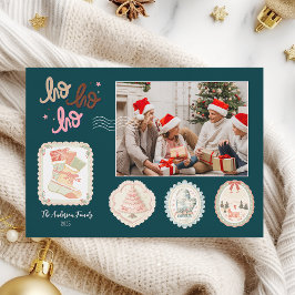 Retro Pink Green Christmas Feiertagskarte