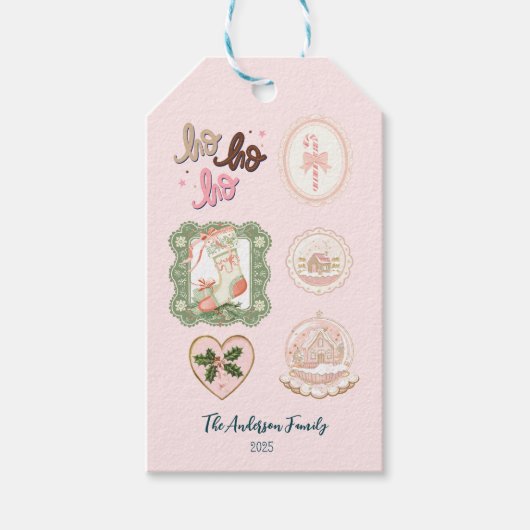 Retro Pink Green Christmas Geschenkanhänger (Vorderseite)