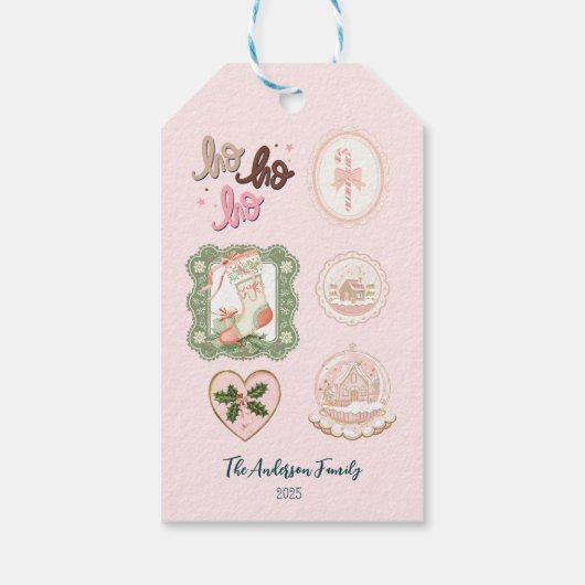 Retro Pink Green Christmas Geschenkanhänger (Rückseite)