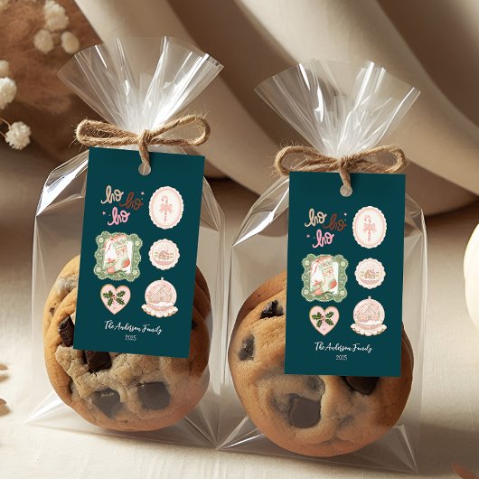 Retro Pink Green Christmas Geschenkanhänger