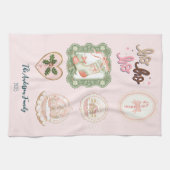 Retro Pink Green Christmas Geschirrtuch (Horizontal)