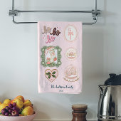 Retro Pink Green Christmas Geschirrtuch