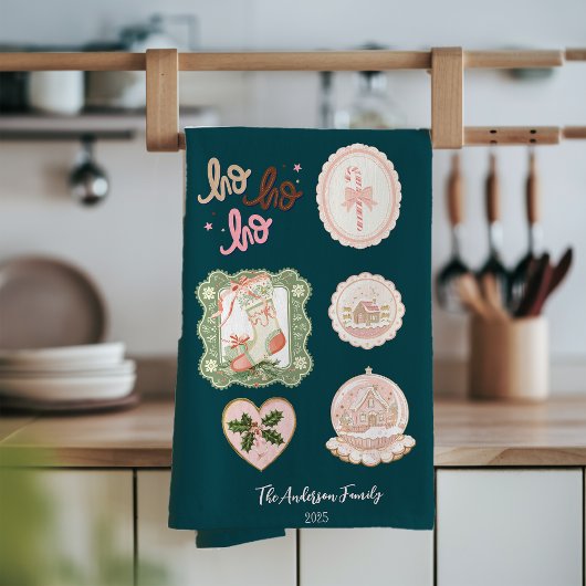 Retro Pink Green Christmas Geschirrtuch