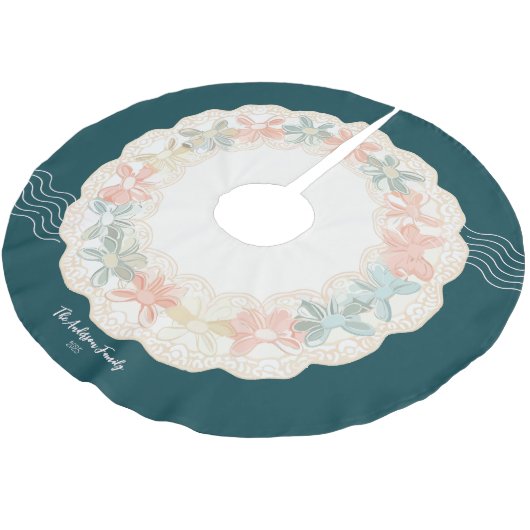 Retro Pink Green Christmas Polyester Weihnachtsbaumdecke (Schrägansicht)