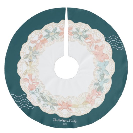 Retro Pink Green Christmas Polyester Weihnachtsbaumdecke (Vorderseite)