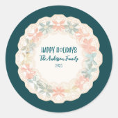 Retro Pink Green Christmas Runder Aufkleber (Vorderseite)