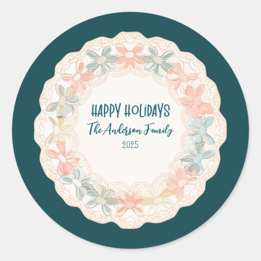 Retro Pink Green Christmas Runder Aufkleber (Vorderseite)