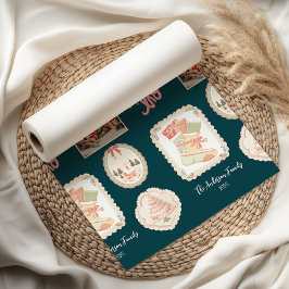 Retro Pink Green Christmas Seidenpapier