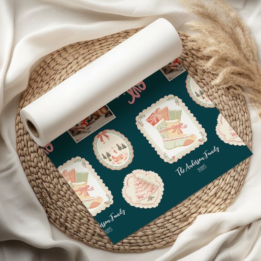 Retro Pink Green Christmas Seidenpapier