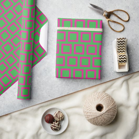 Retro Pink Green Geometric Mitte Jahrhundert Moder Geschenkpapier (Kunsthandwerk)