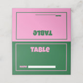 Retro Pink Green grell Wedding Platzkarte (Außenseite Aufgefaltet)