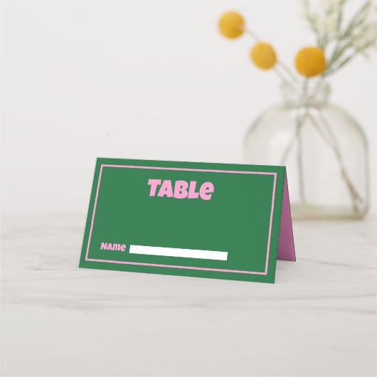 Retro Pink Green grell Wedding Platzkarte (Vorderseite)