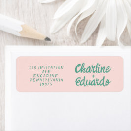 Retro Pink & Green Handwriting Wedding Label
