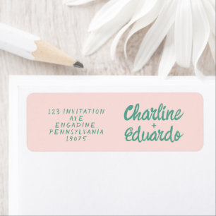 Retro Pink & Green Handwriting Wedding Label