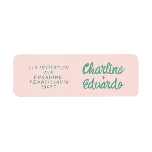 Retro Pink & Green Handwriting Wedding Label (Vorne)