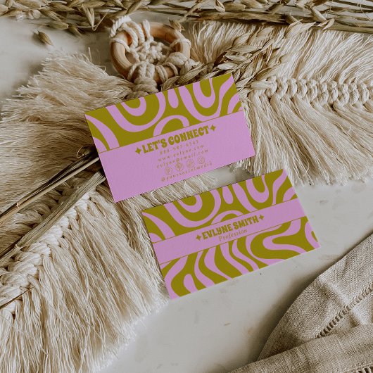 Retro Pink Green Monochrome Boho Groovy Trendy  Visitenkarte