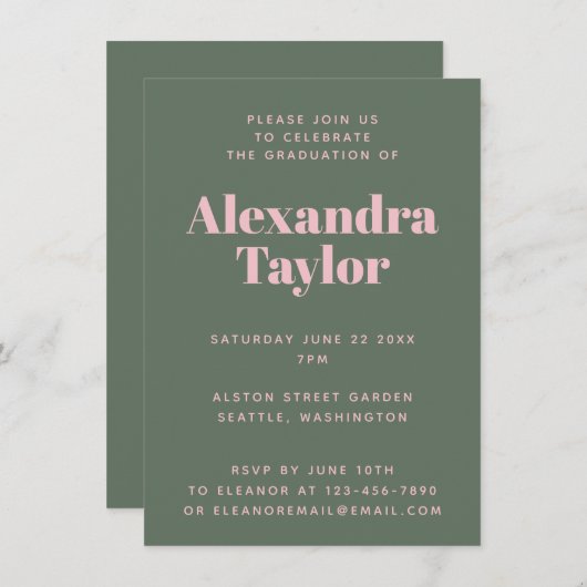 Retro Pink Green Niedlich Ästhetik Graduation Part Einladung (Vorne/Hinten)