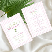 Retro Pink Green Palm Beach Bachelorette Itinerary Einladung