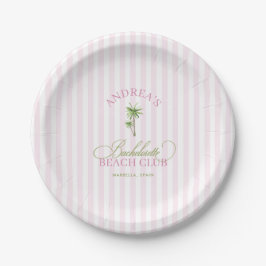 Retro Pink & Green Palm Tree Beach Bachelorette Pappteller