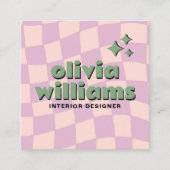 Retro Pink Green Pastel Groovy Checkered Girly Fun Quadratische Visitenkarte (Vorderseite)