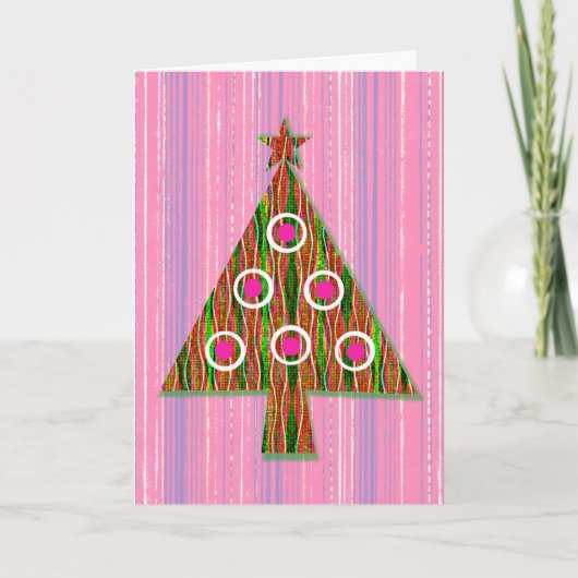 Retro Pink Green Pop Weihnachtsbaumkarte Karte (Vorderseite)