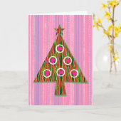 Retro Pink Green Pop Weihnachtsbaumkarte Karte (Gelbe Blume)