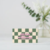 Retro Pink Green QR Code Groovy Checkered Funky Visitenkarte (Stehend Vorderseite)