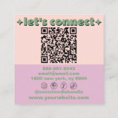 Retro Pink Green QR Code Groovy Checkered Girly Quadratische Visitenkarte (Rückseite)