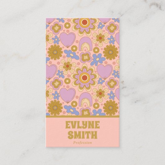 Retro Pink Green QR Code Groovy Floral Girly Visitenkarte (Vorderseite)