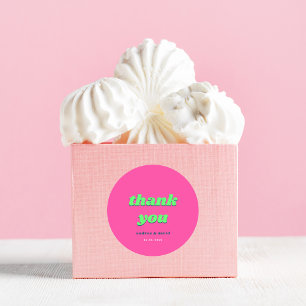 Retro Pink & Green Wedding Brautparty Vielen Dank Runder Aufkleber