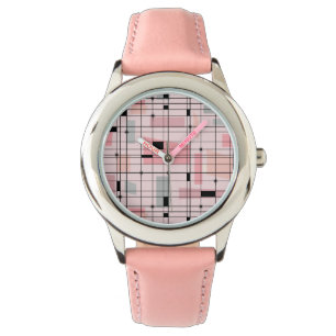 Retro Pink Grid und Sternexplosionen Kinderuhr Armbanduhr