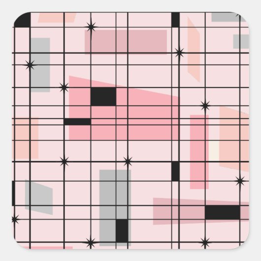 Retro Pink Grid und Sternexplosionen Square Sticke Quadratischer Aufkleber (Vorderseite)