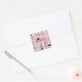 Retro Pink Grid und Sternexplosionen Square Sticke Quadratischer Aufkleber (Umschlag)