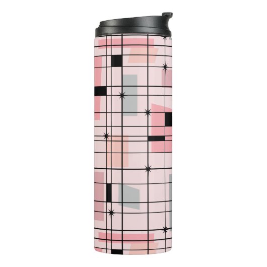 Retro Pink Grid und Sternexplosionen Thermal Tumbl Thermosbecher (Nach links gedreht)