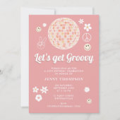 Retro Pink Groovy Checkered Hippie Disco Geburtsta Einladung (Vorderseite)