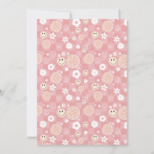 Retro Pink Groovy Checkered Hippie Disco Geburtsta Einladung (Rückseite)