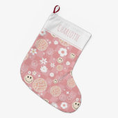 Retro Pink Groovy Checkered Hippie Kinder Mädchen Großer Weihnachtsstrumpf (Vorderansicht (hängend))