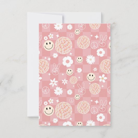 Retro Pink Groovy Checkered Hippie Muster Dankeskarte (Rückseite)